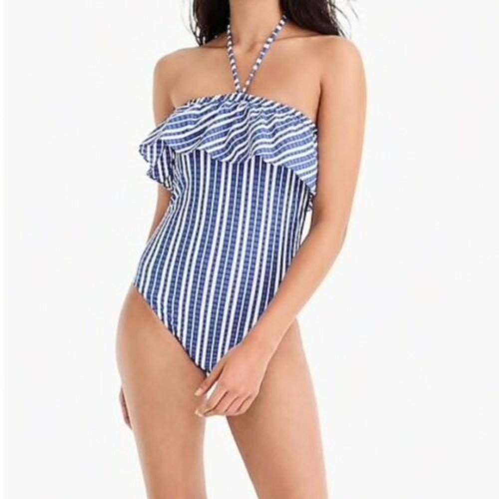 J Crew Women's Ruffle bandeau one-piece Swimsuit 6